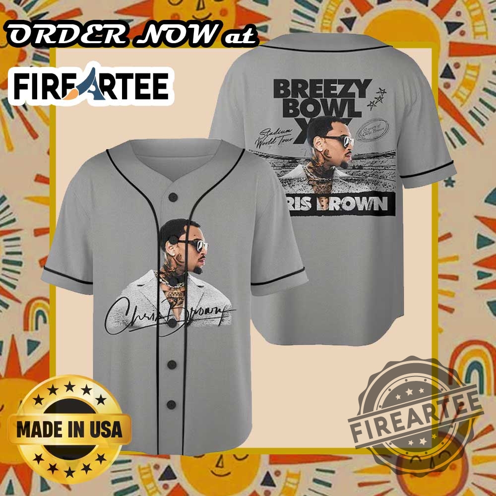 Vintage Chris Brown 2025 Grey Baseball Jersey Tee Tour Concert Shirt For Fans