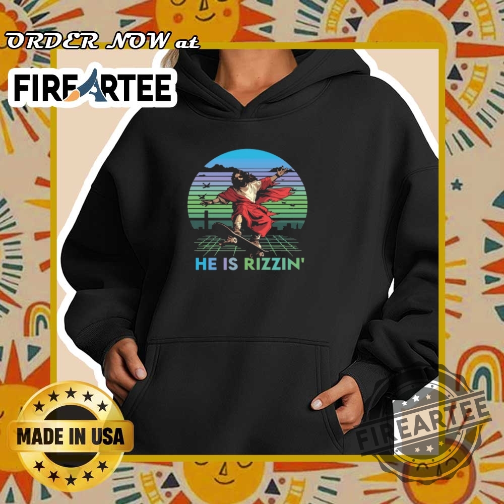 He Is Rizzin Funny Easter Day Jesus Riding Skateboard Tshirt 5 He Is Rizzin Funny Easter Day Jesus Riding Skateboard T-Shirt