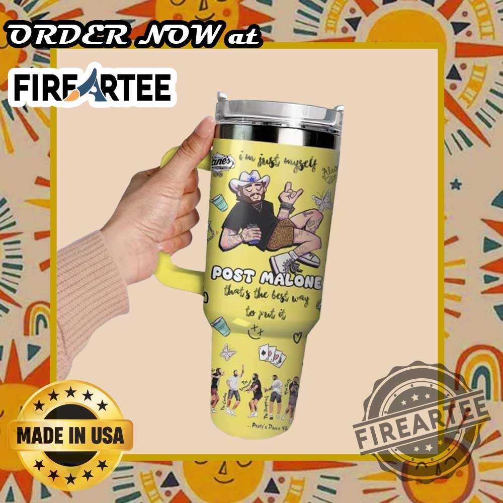 Customizable Post Malone Cartoonthemed Stanley Tumbler Bright Yellow Iconic Artwork Personalized Name Trendy Collectible For Fans 4 Customizable Post Malone Cartoon-Themed Stanley Tumbler - Bright Yellow, Iconic Artwork, Personalized Name - Trendy Collectible for Fans
