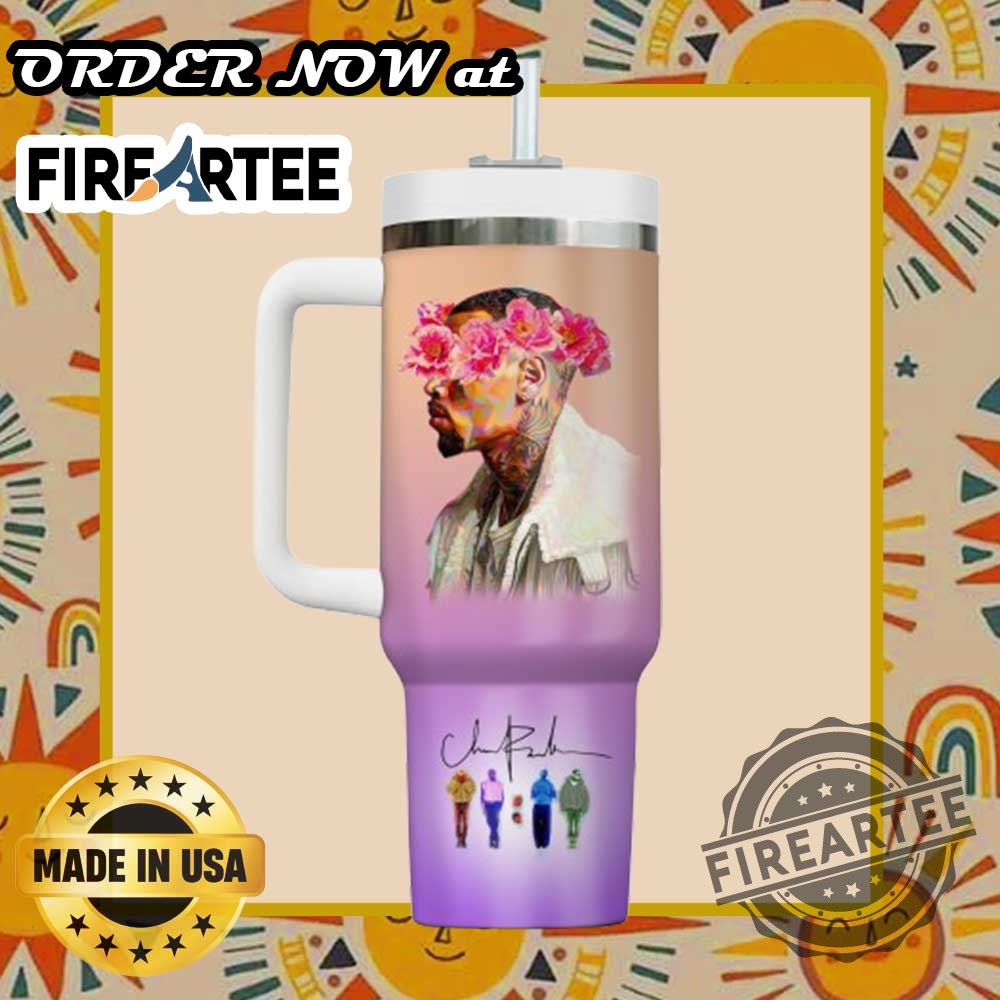 Personalized Chris Brown Floral Tumbler Custom Breezy Design With Floral Headgear 4 Personalized Chris Brown Floral Tumbler – Custom Breezy Design with Floral Headgear