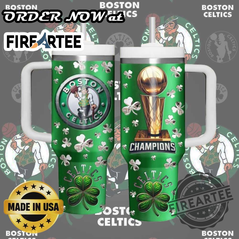 Boston Celtics 20232024 Nba Champions Tumbler Shamrocks And Championship Trophy