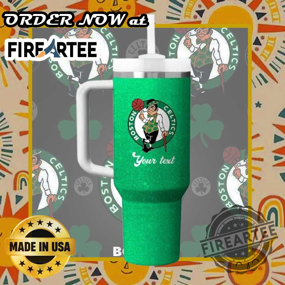 Personalized Boston Celtics Green Glitter Stanley Tumbler Custom Drinkware With Nba Logo And Celtics Mascot 4 Personalized Boston Celtics Green Glitter Stanley Tumbler – Custom Drinkware with NBA Logo and Celtics Mascot