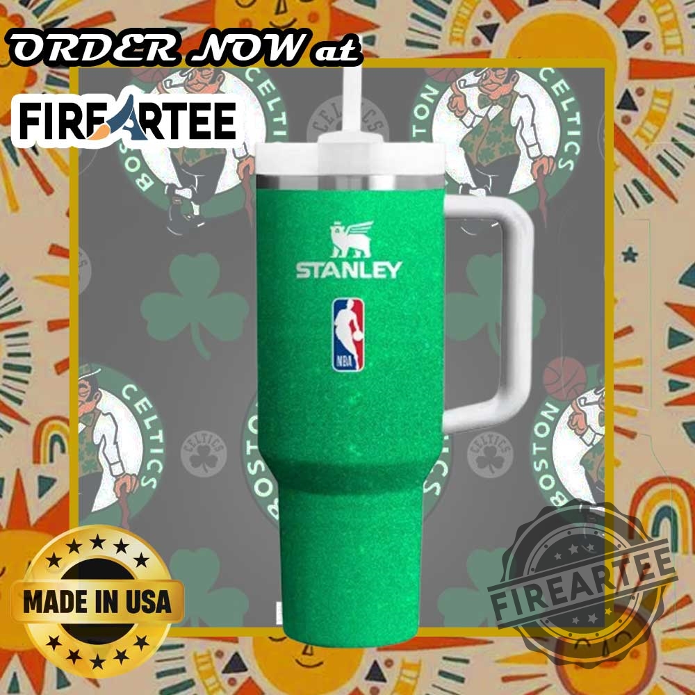 Personalized Boston Celtics Green Glitter Stanley Tumbler Custom Drinkware With Nba Logo And Celtics Mascot 5 Personalized Boston Celtics Green Glitter Stanley Tumbler – Custom Drinkware with NBA Logo and Celtics Mascot
