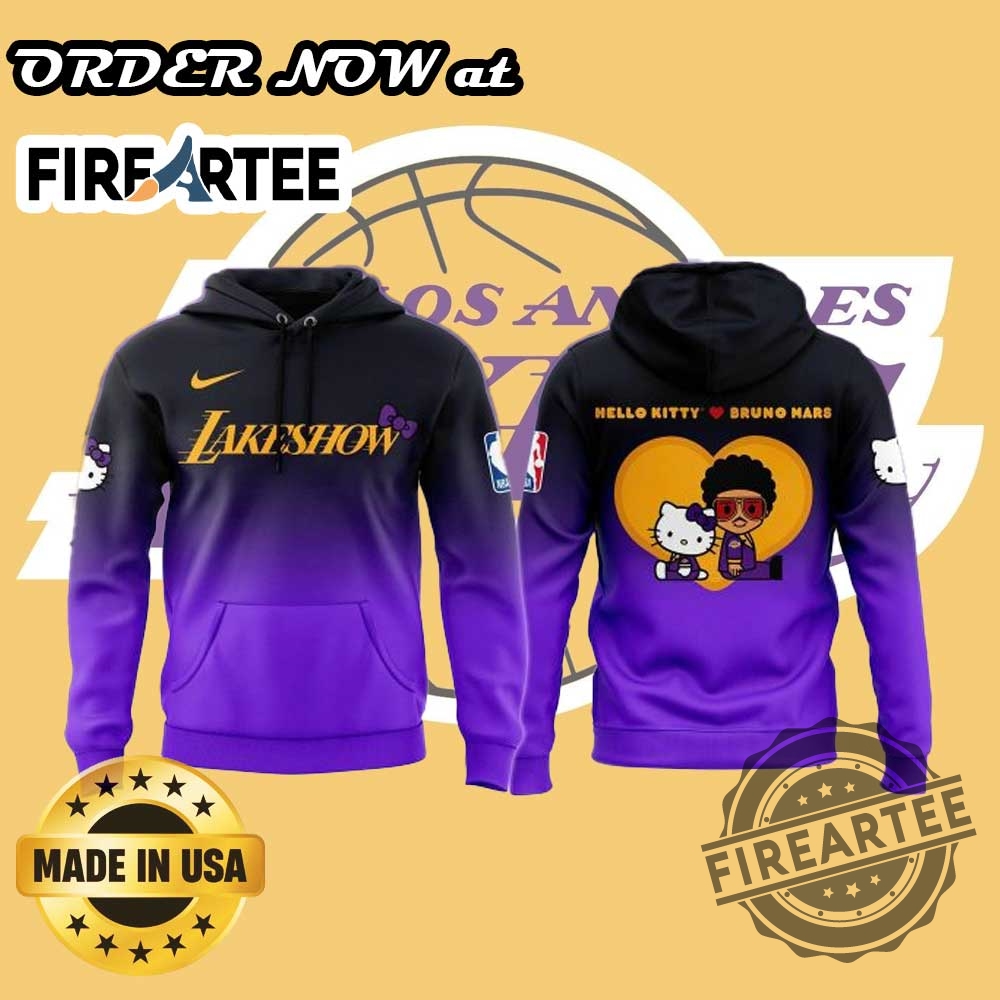 Los Angeles Lakers 2024 Bruno Mars Collab Hello Kitty Hoodie