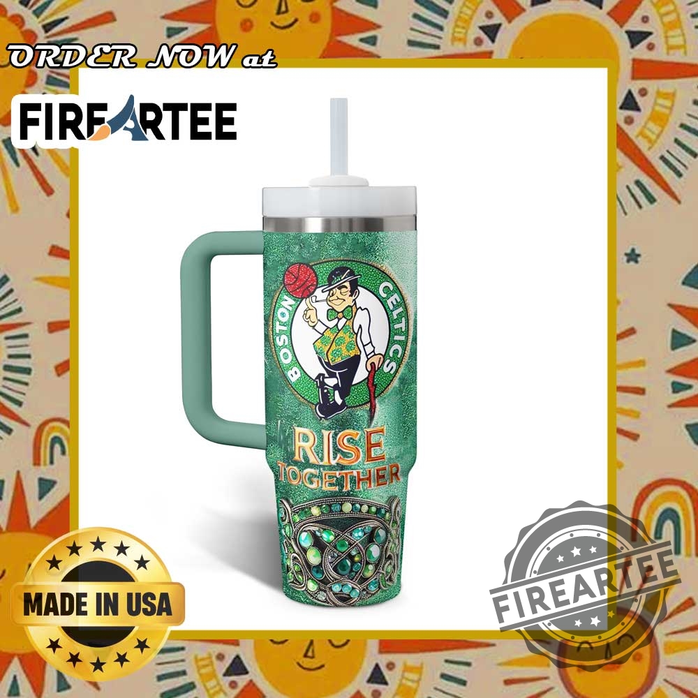 Boston Celtics Diamond Shamrock Tumbler Rise Together Glitter Cup With Handle For Basketball Fans 4 Boston Celtics Diamond Shamrock Tumbler – Rise Together Glitter Cup With Handle for Basketball Fans