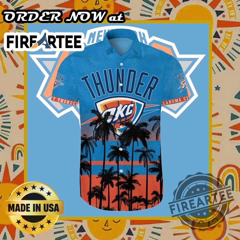 Okc Thunder Hawaiian Shirt Palm Trees Sunset Design Tropical Basketball Shirt For Fans 4 OKC Thunder Hawaiian Shirt – Palm Trees Sunset Design, Tropical Basketball Shirt for Fans