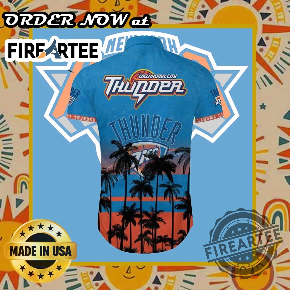 Okc Thunder Hawaiian Shirt Palm Trees Sunset Design Tropical Basketball Shirt For Fans 5 OKC Thunder Hawaiian Shirt – Palm Trees Sunset Design, Tropical Basketball Shirt for Fans