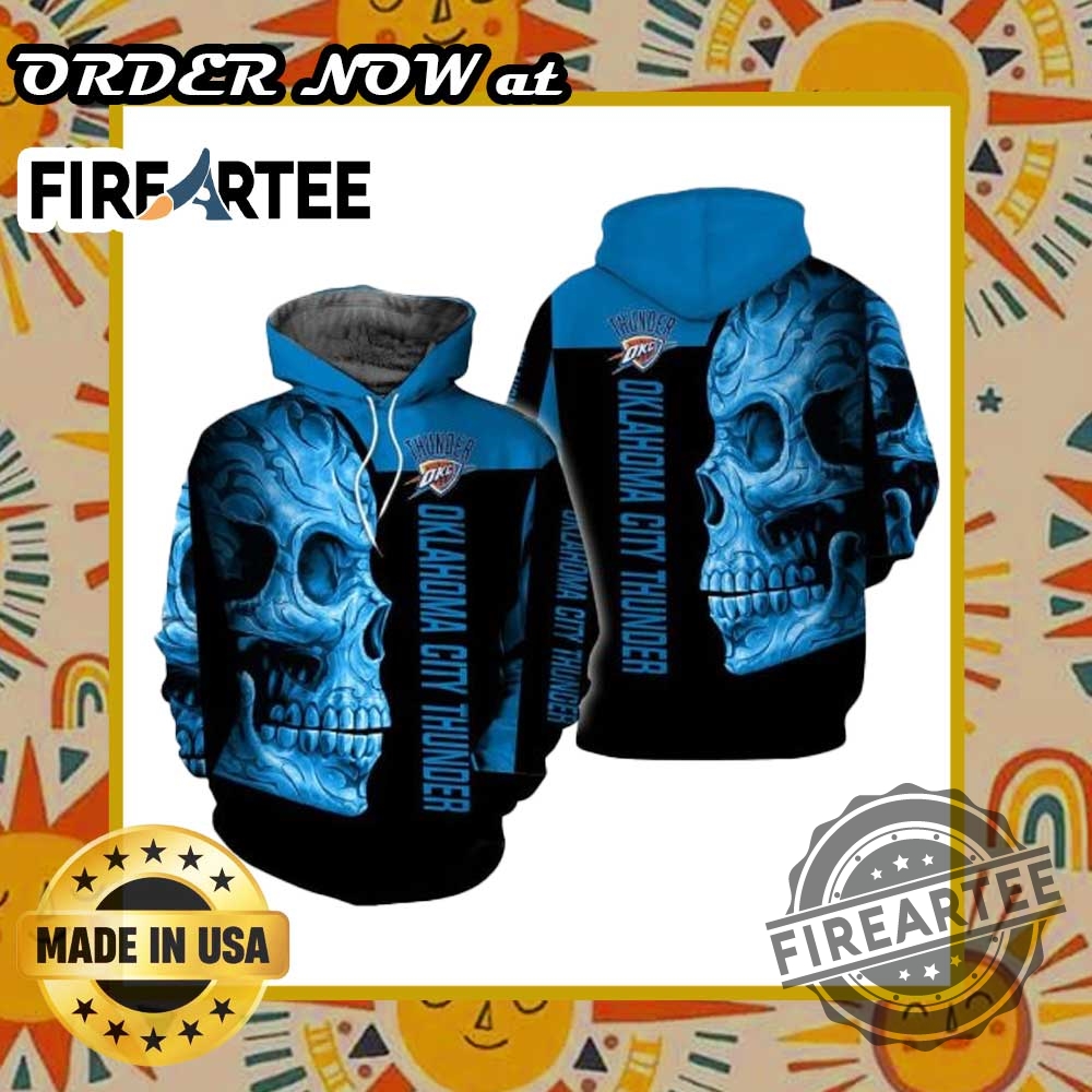 Nba Oklahoma City Thunder Blue Black Skull Pullover Hoodie 3 NBA Oklahoma City Thunder Blue Black Skull Pullover Hoodie