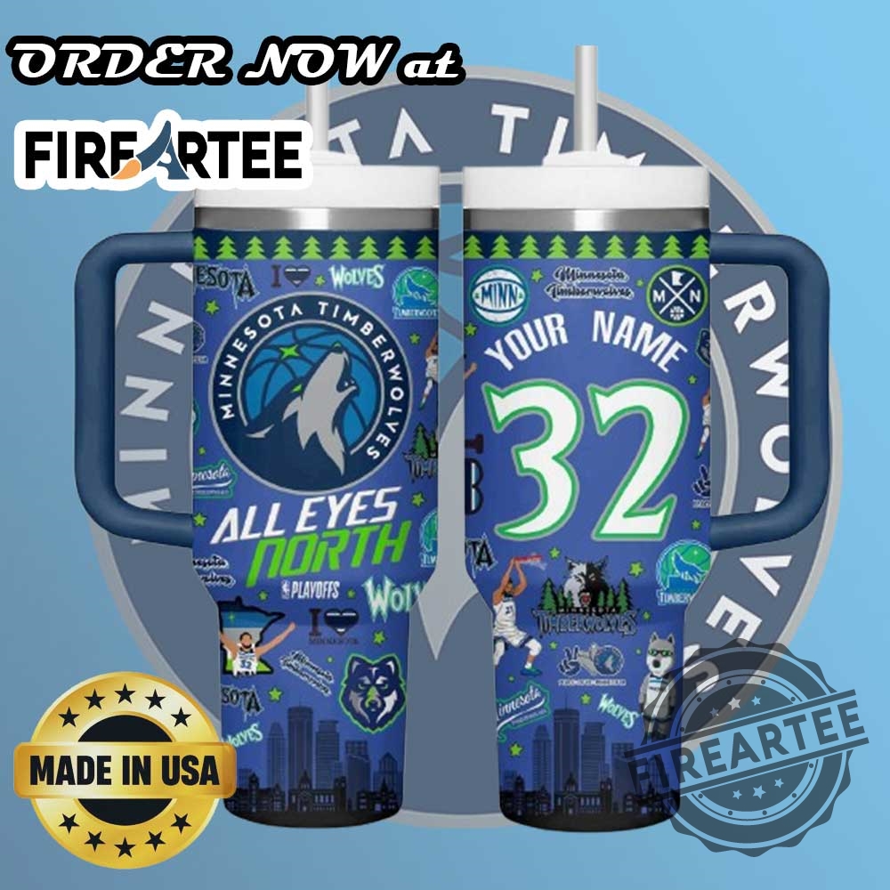 Custom Minnesota Timberwolves Tumbler Blue Color With Handle All Eyes North Playoff Design With Name And Number 5 Custom Minnesota Timberwolves Tumbler Blue Color with Handle – All Eyes North Playoff Design with Name and Number
