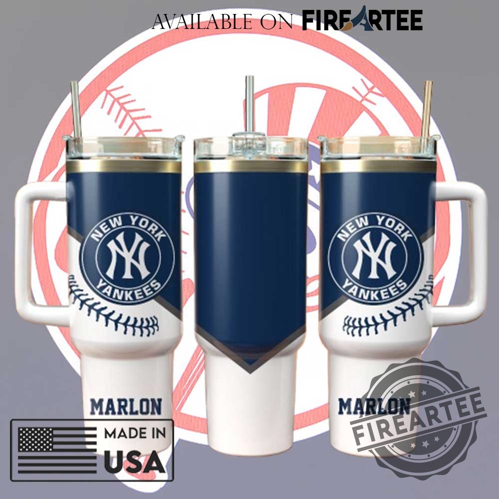 "Top Personalized MLB Tumblers: Yankees and Cubs Fan Must-Haves" 4 Personalized New York Yankees Stanley Style Tumbler With Handle Custom Name 40Oz Travel Mug