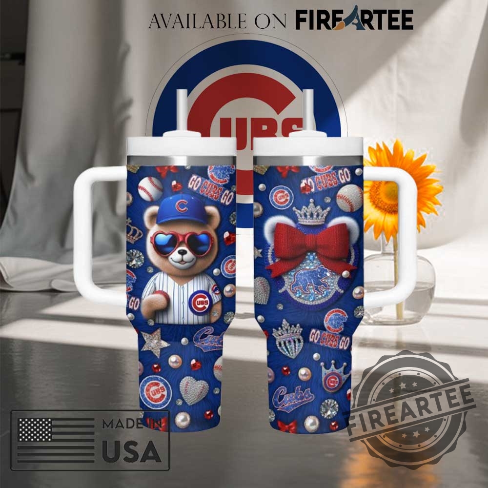 Cute Chicago Cubs Bear Tumbler With Handle 40Oz Glitter Baseball Fan Mug 5 Cute Chicago Cubs Bear Tumbler With Handle – 40oz Glitter Baseball Fan Mug