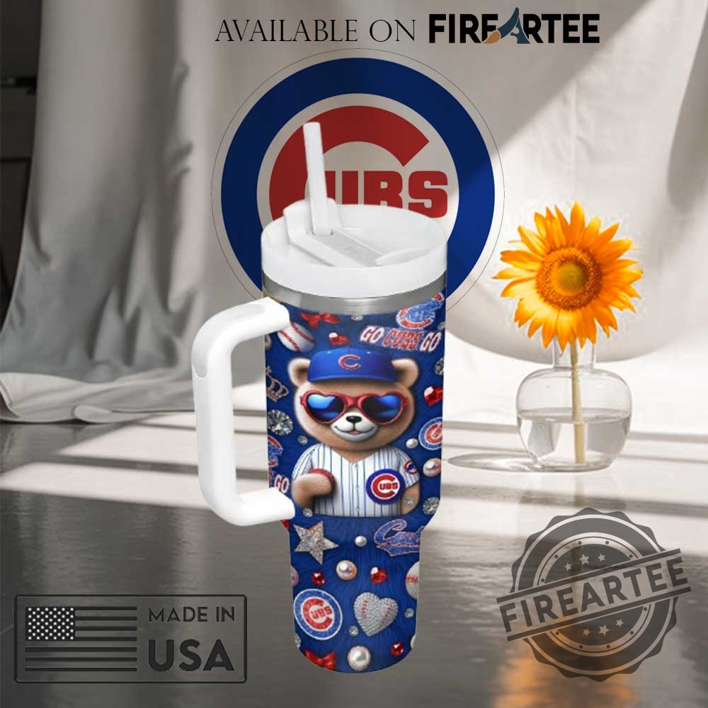 Cute Chicago Cubs Bear Tumbler With Handle 40Oz Glitter Baseball Fan Mug 6 Cute Chicago Cubs Bear Tumbler With Handle – 40oz Glitter Baseball Fan Mug