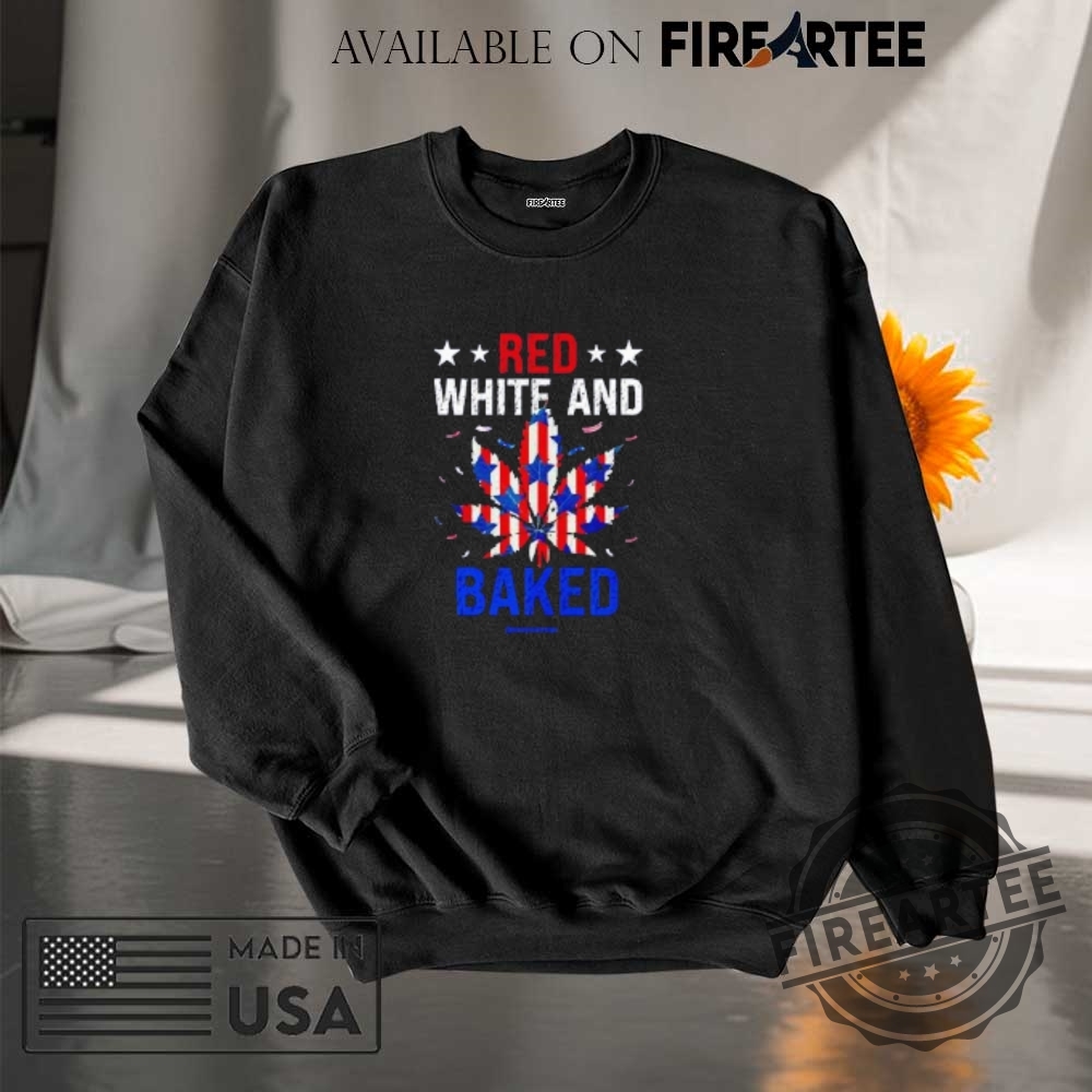 Red White And Baked Us Flag Weed Tshirts 7 Red White and baked US flag weed T-shirts