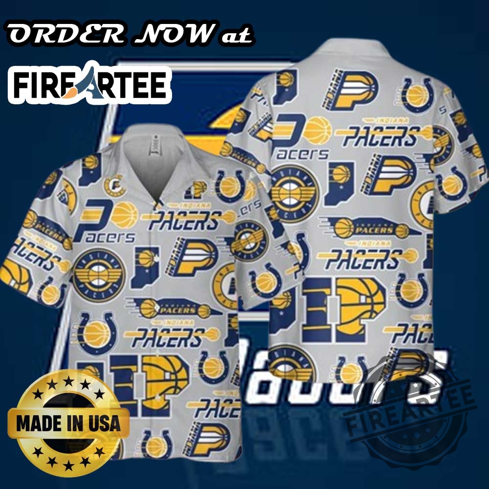 Indiana Pacers Logo Collage Shirt Vibrant Allover Print Nba Hawaiian Shirt