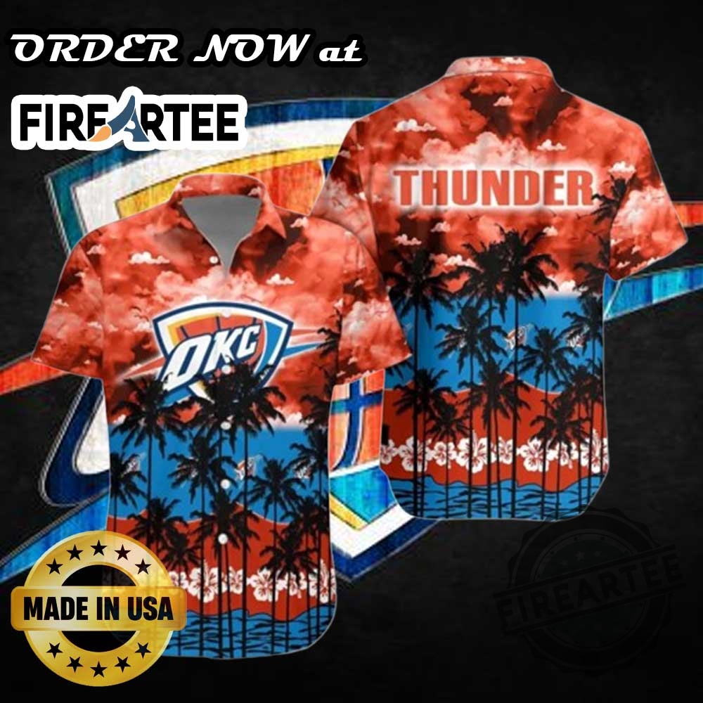 Oklahoma City Thunder Sunset Palms Hawaiian Shirt Short