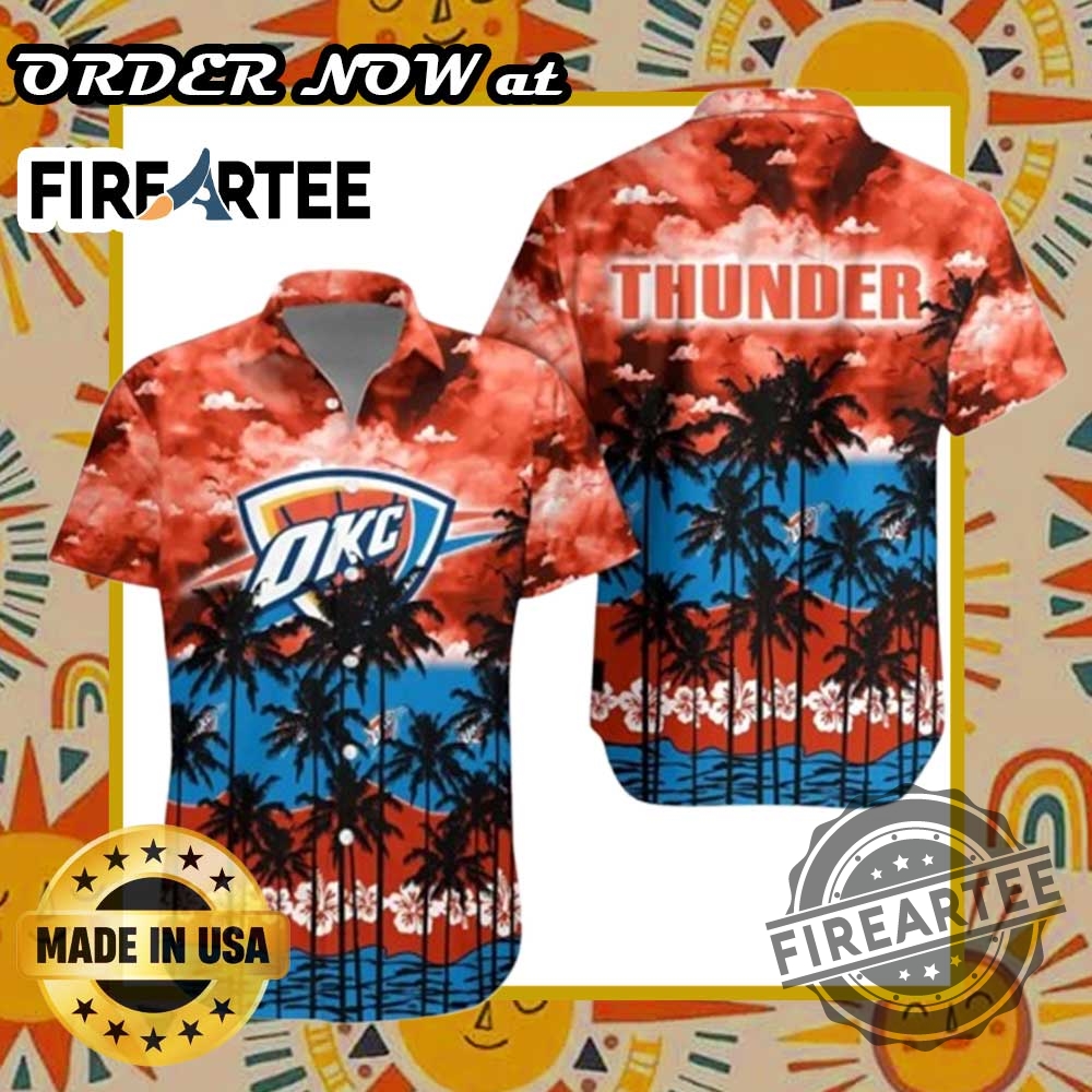 Oklahoma City Thunder Sunset Palms Hawaiian Shirt Short 3 Oklahoma City Thunder Sunset Palms Hawaiian Shirt Short