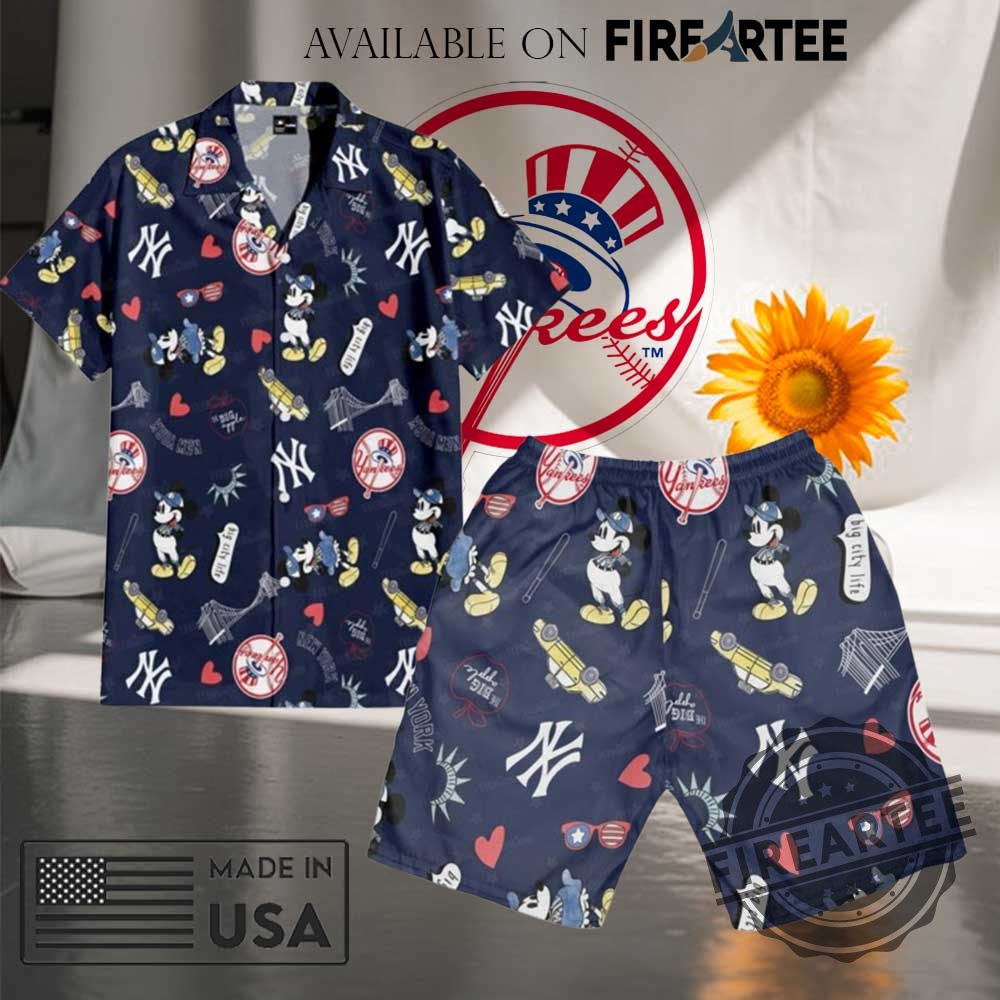 "Top 5 New York Yankees and Mets Hawaiian Shirts for Summer" 3 Mickey Mouse X New York Yankees Hawaiian Shirt And Shorts Set Cartoon Summer Outfit For Baseball Fans