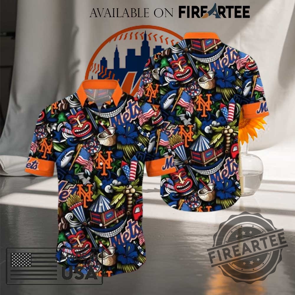 "Top 5 New York Yankees and Mets Hawaiian Shirts for Summer" 7 New York Mets Tiki Hawaiian Shirt Bold Tribal Luau Style Buttonup For Baseball Fans