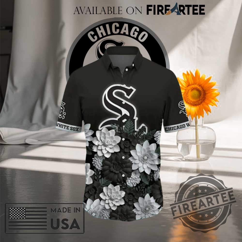 Chicago White Sox Floral Hawaiian Shirt Black And White Tropical Buttonup For Baseball Fans 4 Chicago White Sox Floral Hawaiian Shirt – Black and White Tropical Button-Up for Baseball Fans