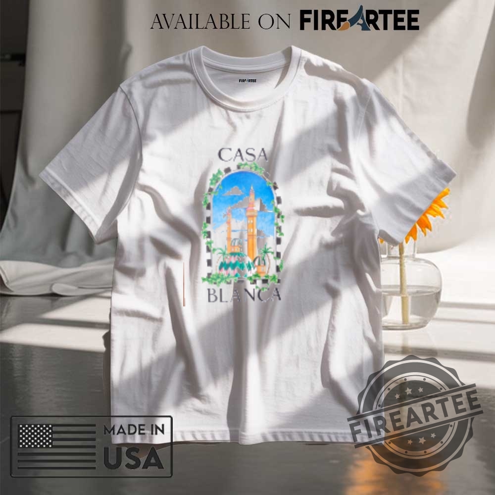 "Stylish Casablanca Graphic Tees & Controversial Trump Supporter Shirt Showcase" 5 Casablanca Arch Window Tshirt Scenic City View Graphic Tee With Ivy Border And Mosque Print