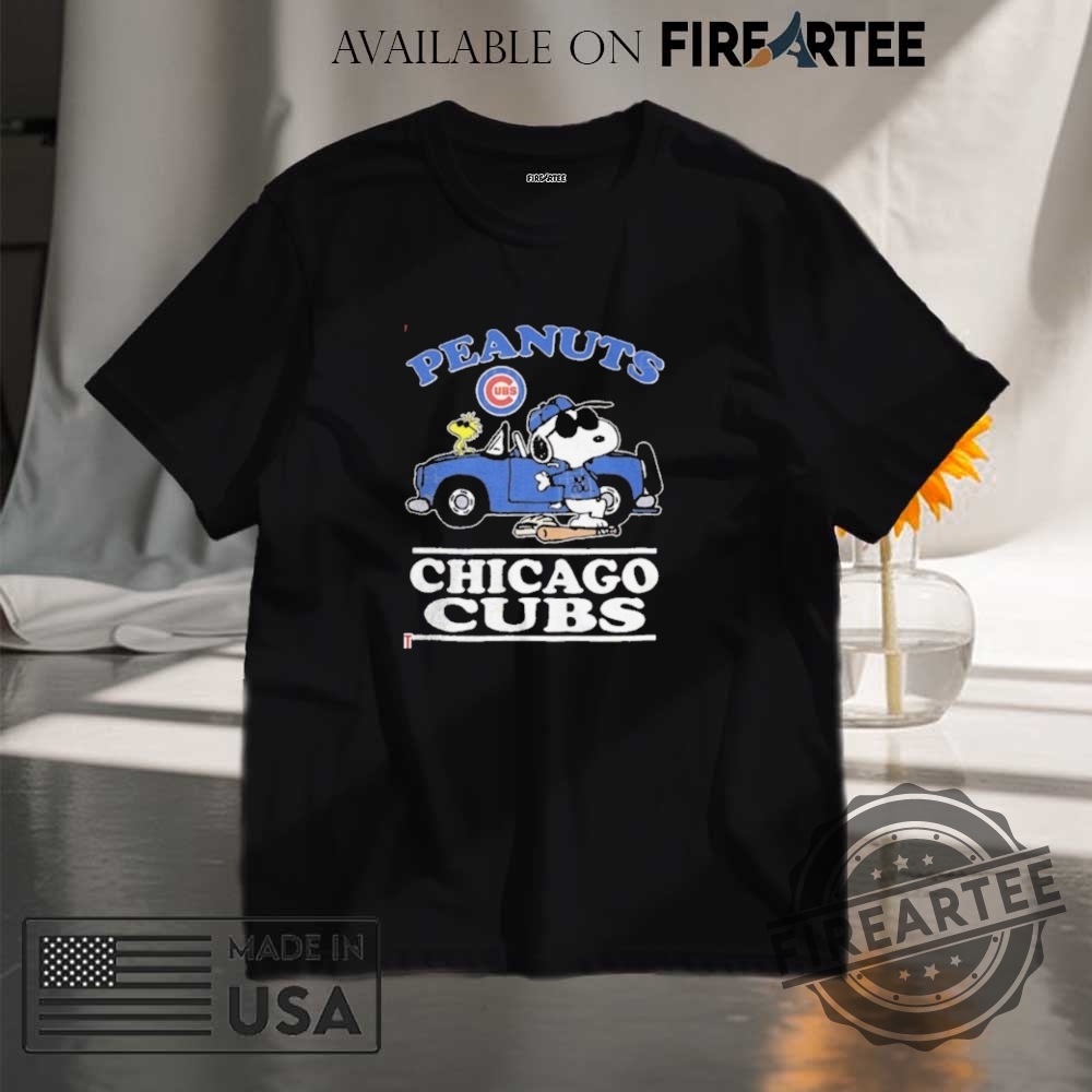 "Trendy Antihero and Quirky Statement T-Shirts for Bold Fashion Choices" 12 Chicago Cubs Peanuts Snoopy Driving Car Shirt