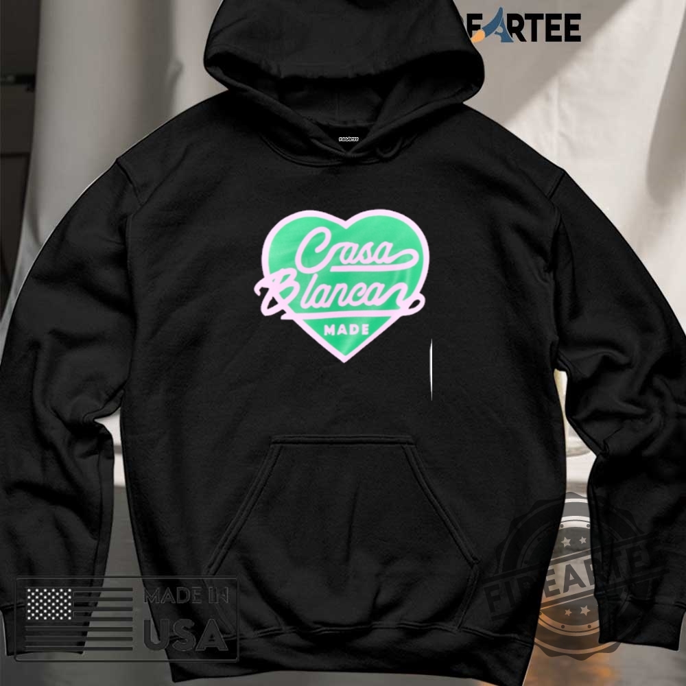 Casablanca Made Heart Logo Shirt Black Streetwear Tee With Green Pink 6 CasaBlanca Made Heart Logo Shirt Black Streetwear Tee with Green Pink