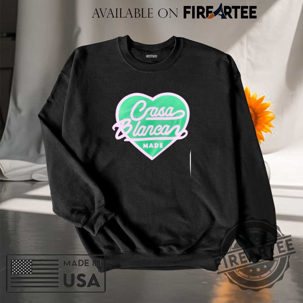 Casablanca Made Heart Logo Shirt Black Streetwear Tee With Green Pink 7 CasaBlanca Made Heart Logo Shirt Black Streetwear Tee with Green Pink