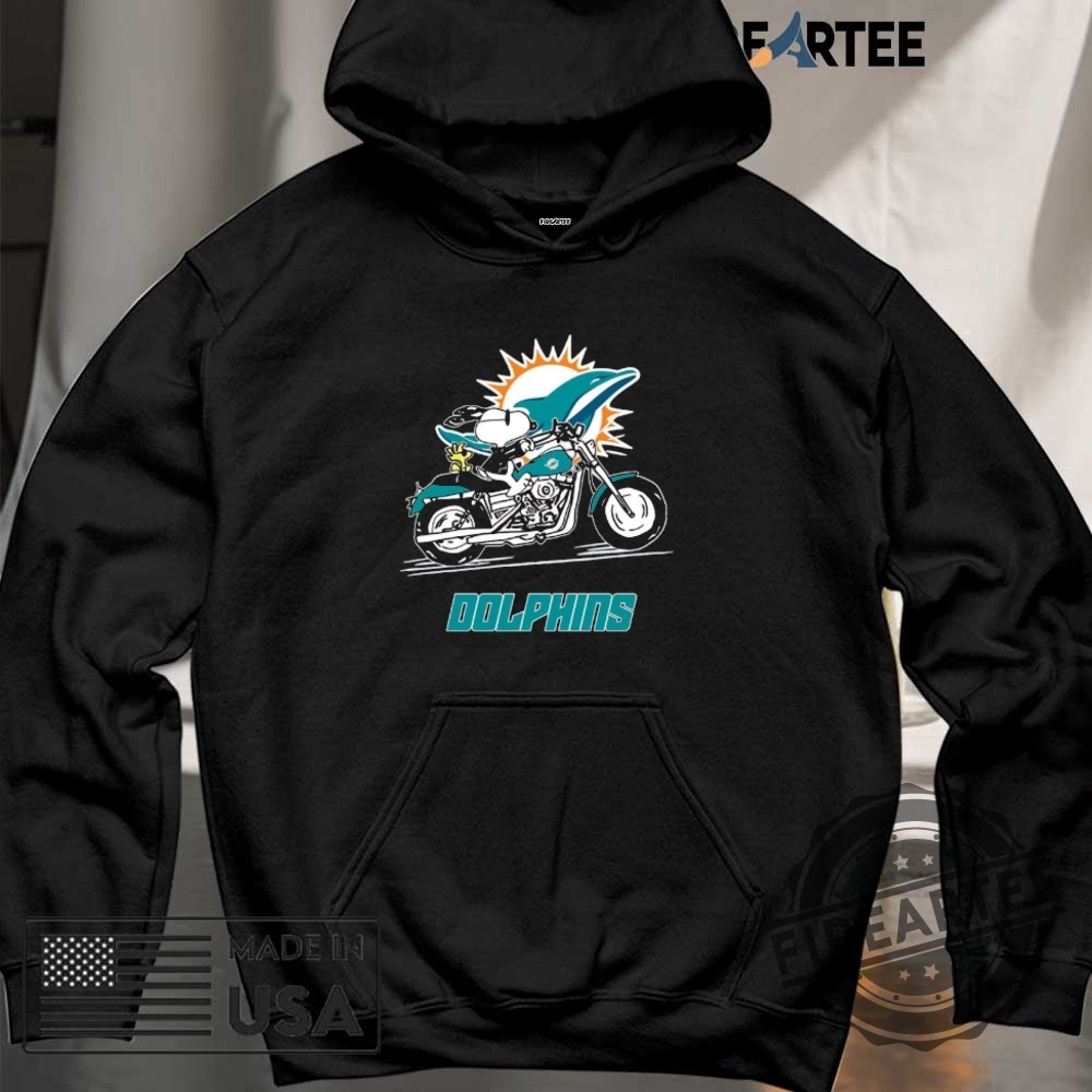 Snoopy And Woodstock Driving Motorbike Miami Dolphins Shirt 6 Snoopy and Woodstock driving motorbike Miami Dolphins shirt