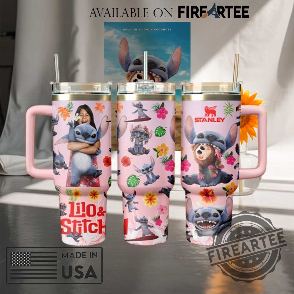 "Custom Lilo & Stitch Tumblers and NFL Abbey Road Shirts" 3 Cute Lilo Stitch Stainless Steel Tumbler 40Oz