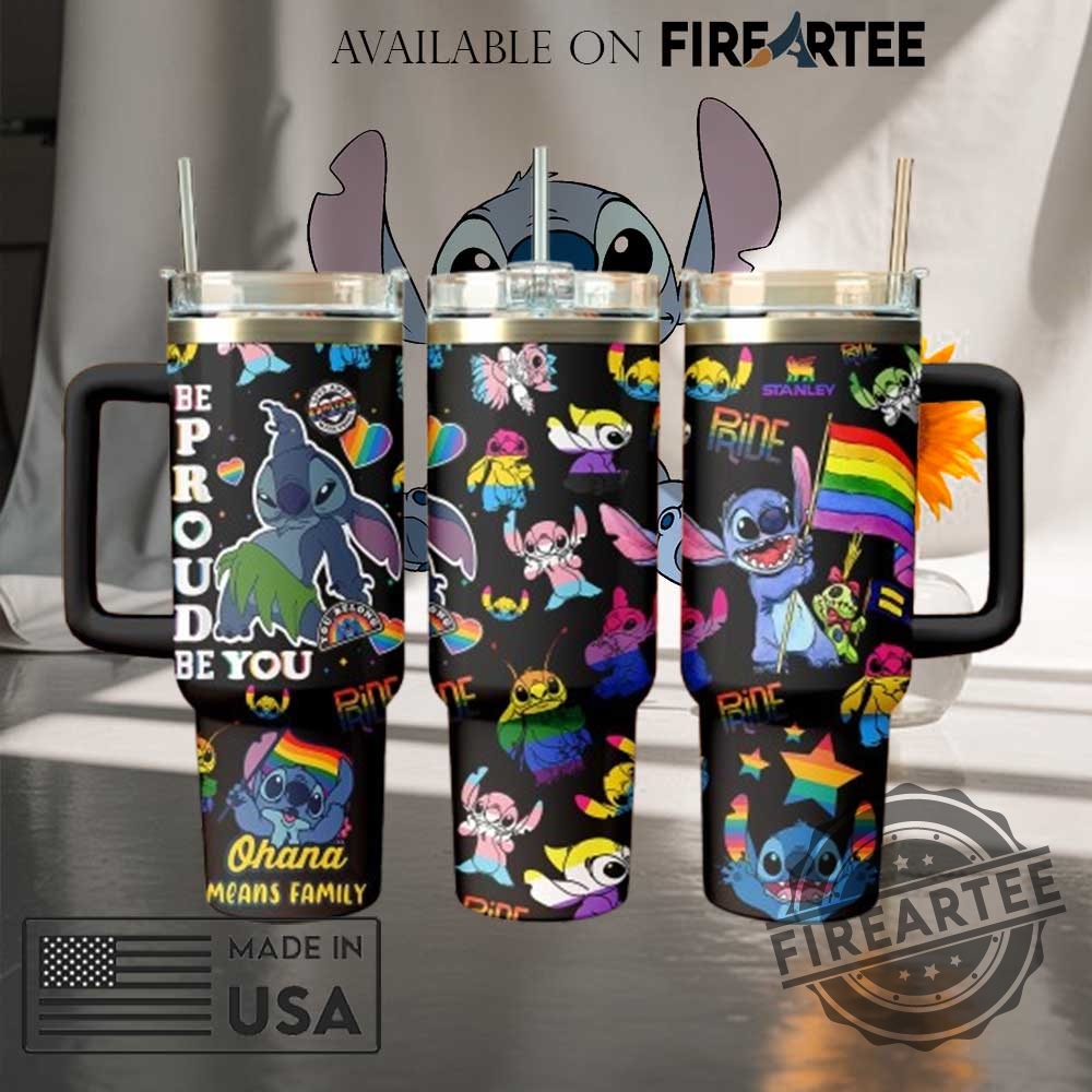 "Custom Lilo & Stitch Tumblers and NFL Abbey Road Shirts" 8 Lilo Stitch Pride Black Stainless Steel Tumbler Rainbow Lgbtq Travel Mug