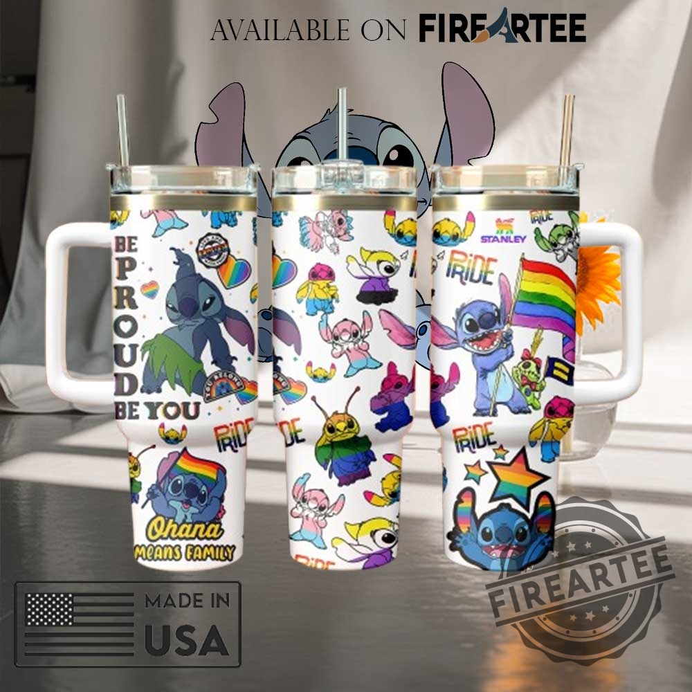 "Custom Lilo & Stitch Tumblers and NFL Abbey Road Shirts" 9 Lilo Stitch Pride White Stainless Steel Tumbler Rainbow Lgbtq Travel Mug