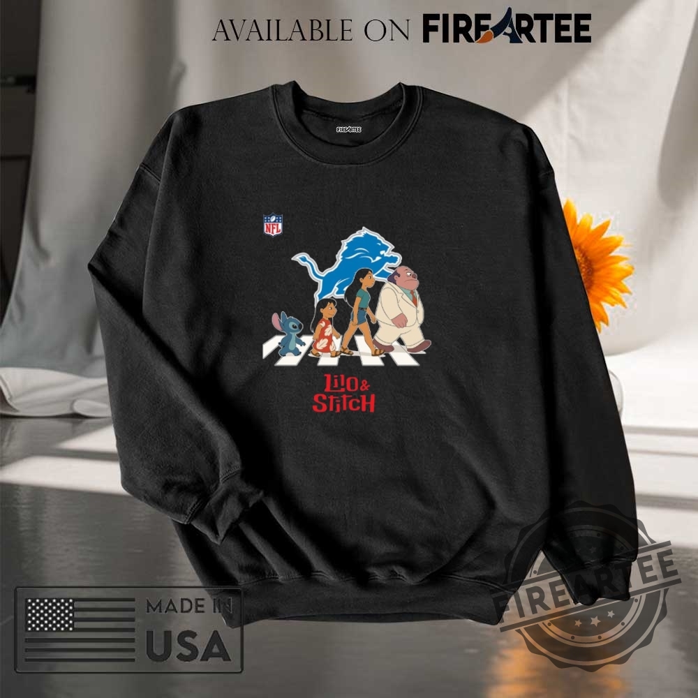 Detroit Lions Nfl Lilo And Stitch Characters Abbey Road Shirt 7 Detroit Lions NFL Lilo and Stitch characters abbey road shirt