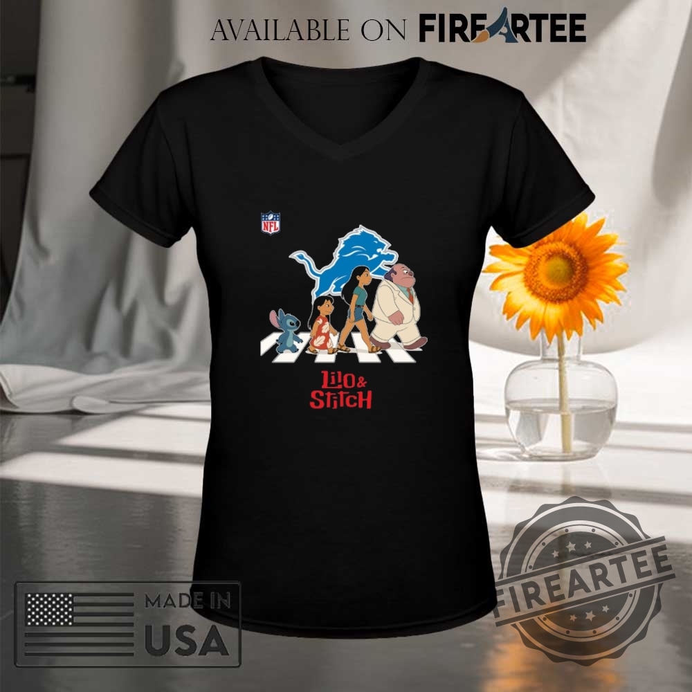 Detroit Lions Nfl Lilo And Stitch Characters Abbey Road Shirt 9 Detroit Lions NFL Lilo and Stitch characters abbey road shirt