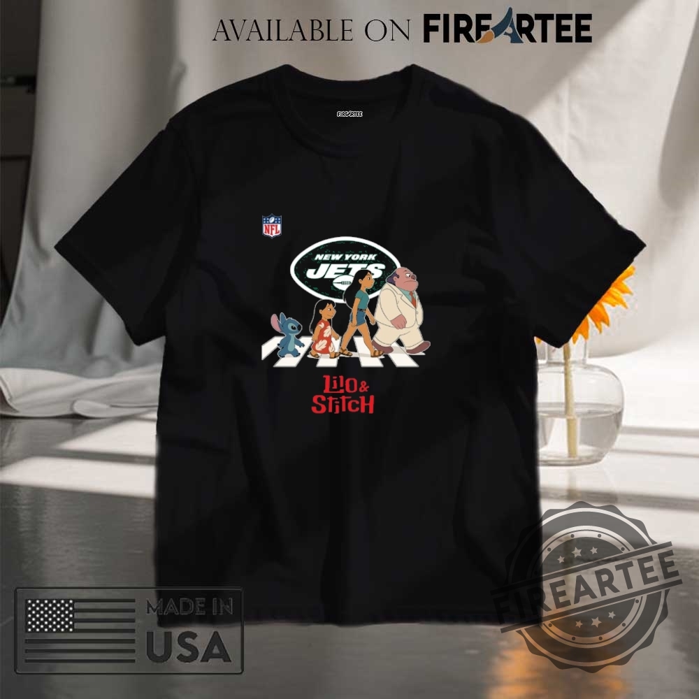 "Top Lilo & Stitch Apparel: Hats, Shirts, and NFL Collaborations" 6 New York Jets Nfl Lilo And Stitch Characters Abbey Road Shirt