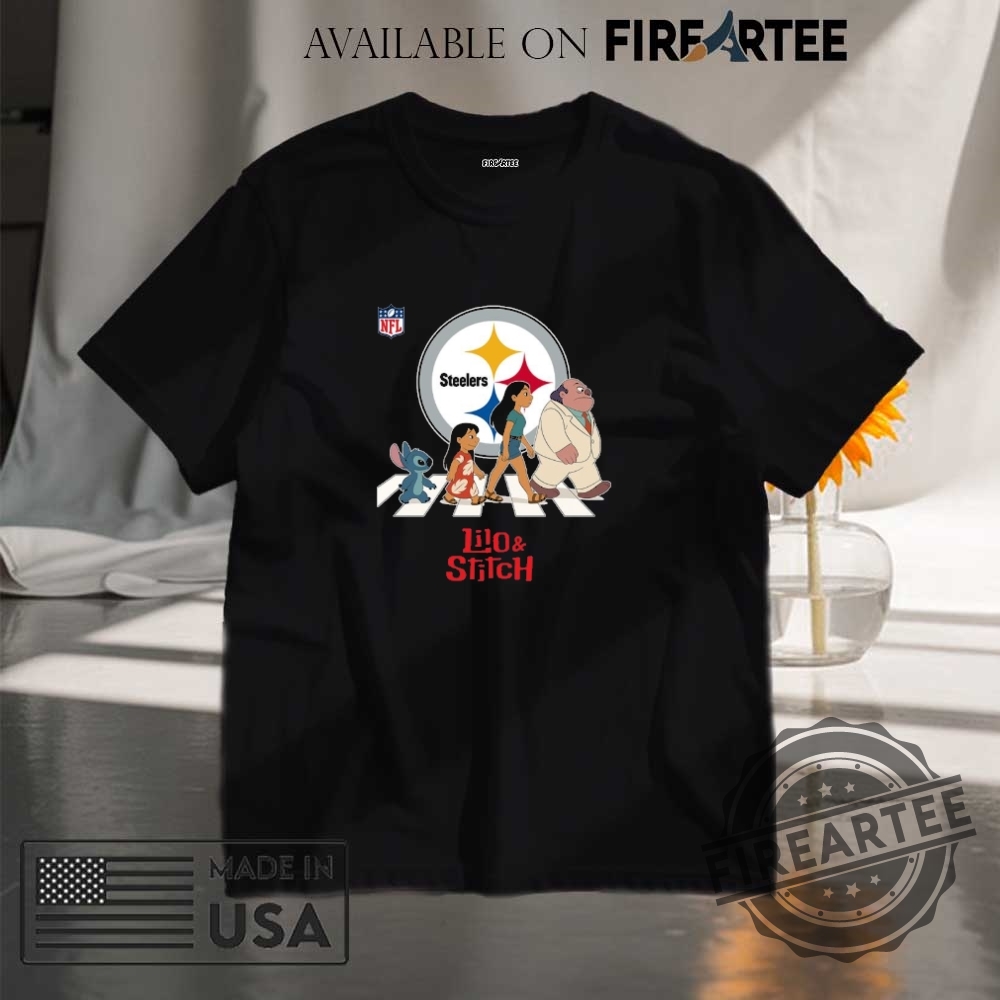 "Top Lilo & Stitch Apparel: Hats, Shirts, and NFL Collaborations" 15 Pittsburgh Steelers Nfl Lilo And Stitch Characters Abbey Road Shirt