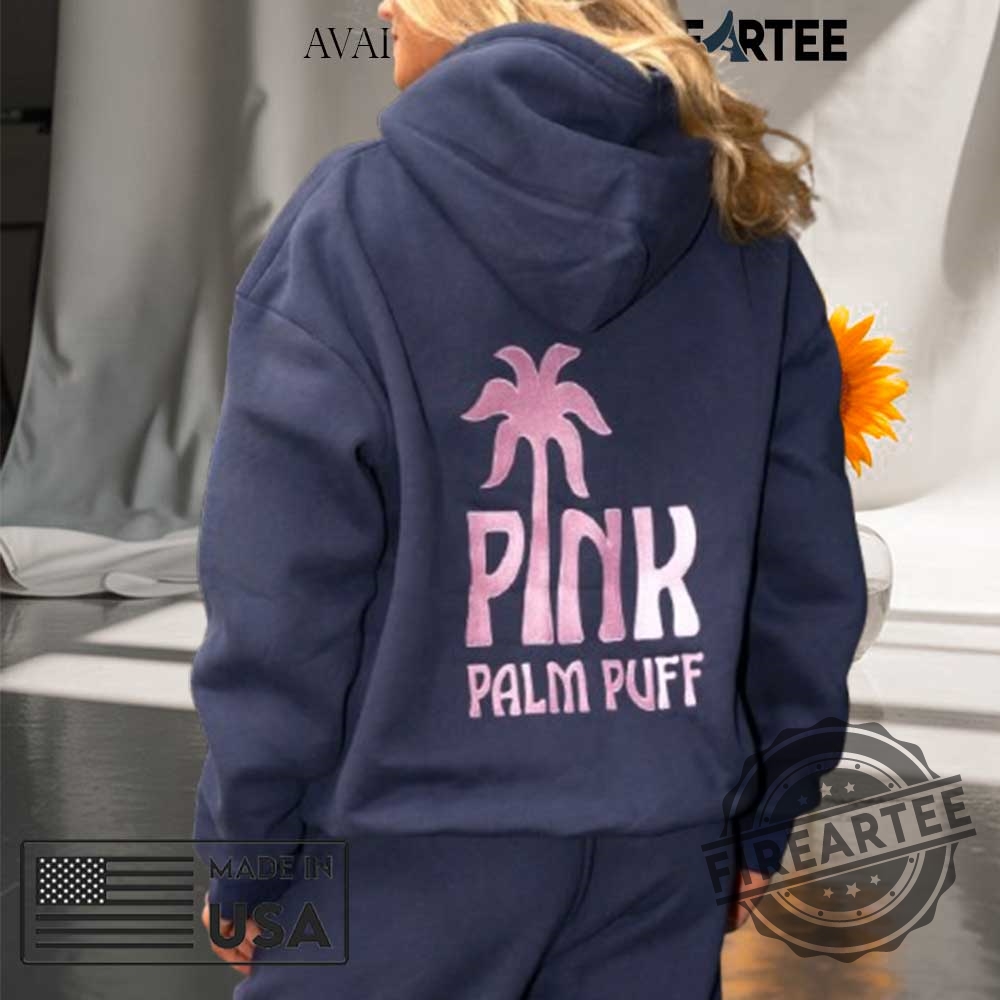 Pink Palm Puff Hoodie In Ocean Air