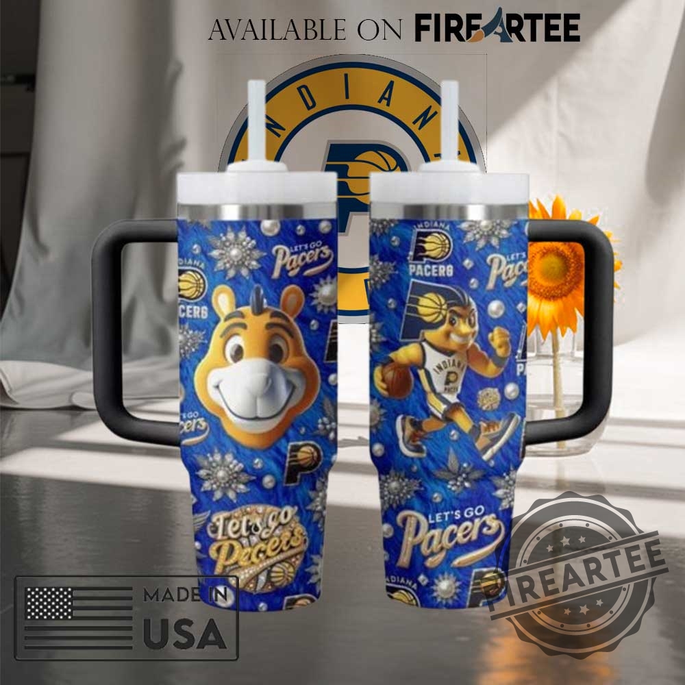 Indiana Pacers Tumbler With Handle  Blue Mascot Basketball Cup Lets Go Pacers Christmas Design