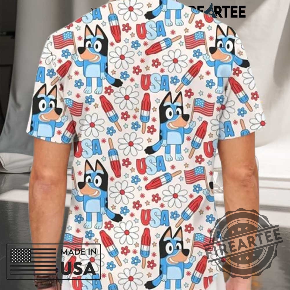 "Celebrate 2025 July 4th with Bluey: Unique Patriotic Shirts" 3 Bluey 4Th Of July Shirt Floral Bluey Independence Day Hawaiian Shirt