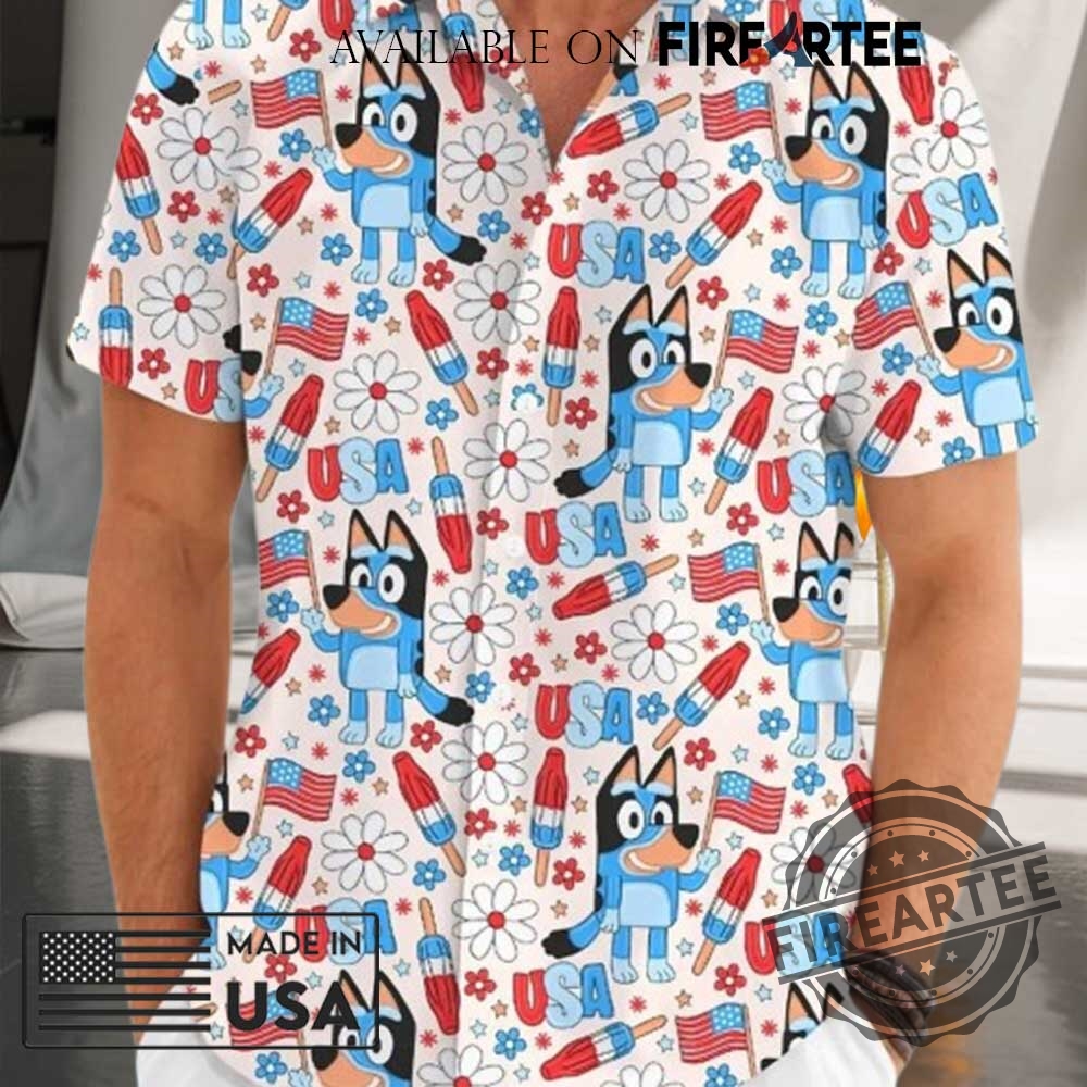 Bluey 4Th Of July Shirt Floral Bluey Independence Day Hawaiian Shirt 3 Bluey 4Th Of July Shirt Floral Bluey Independence Day Hawaiian Shirt