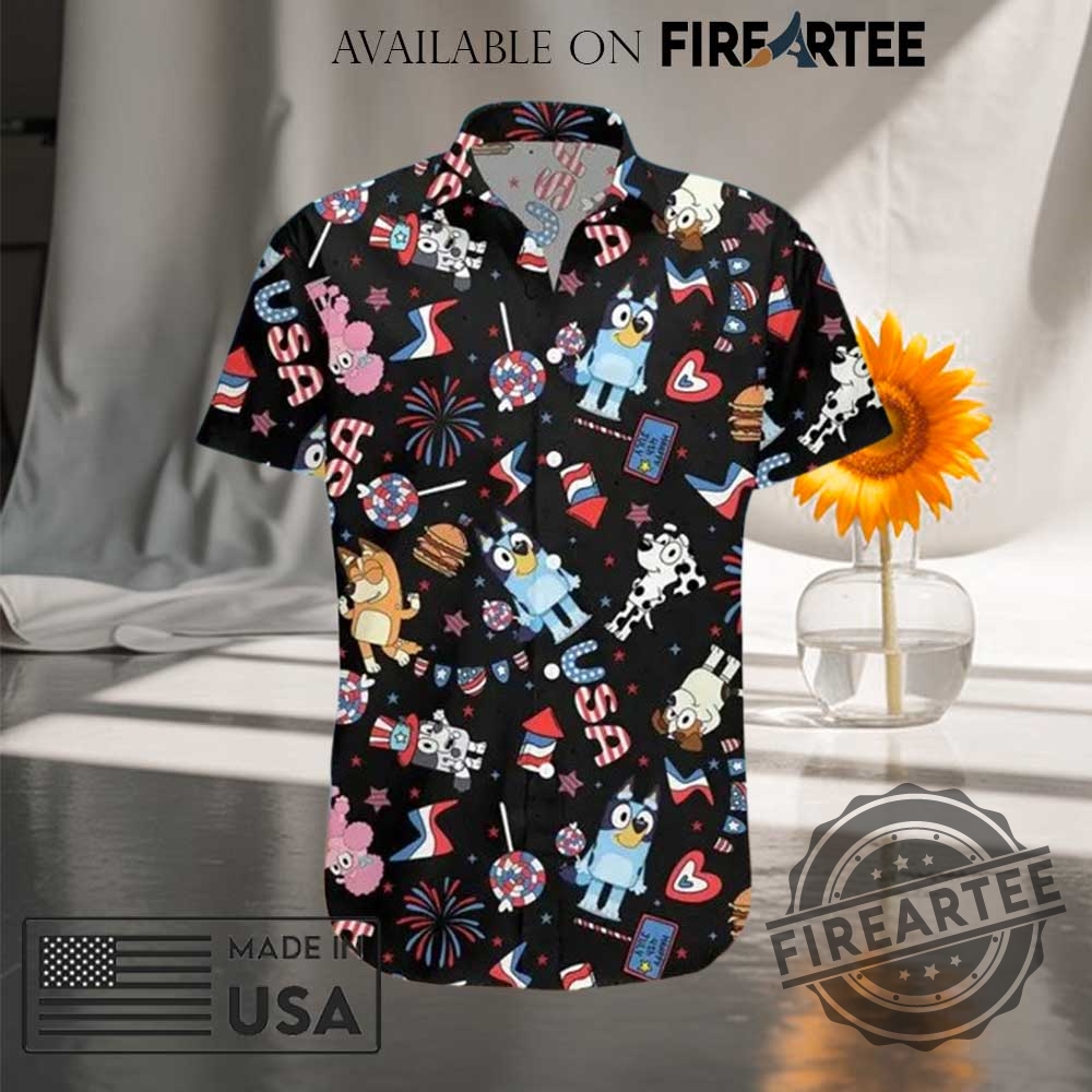Bluey Hawaii Black Shirt 4Th Of July Celebration Tropical Theme 5 Bluey Hawaii Black Shirt 4th Of July Celebration Tropical Theme
