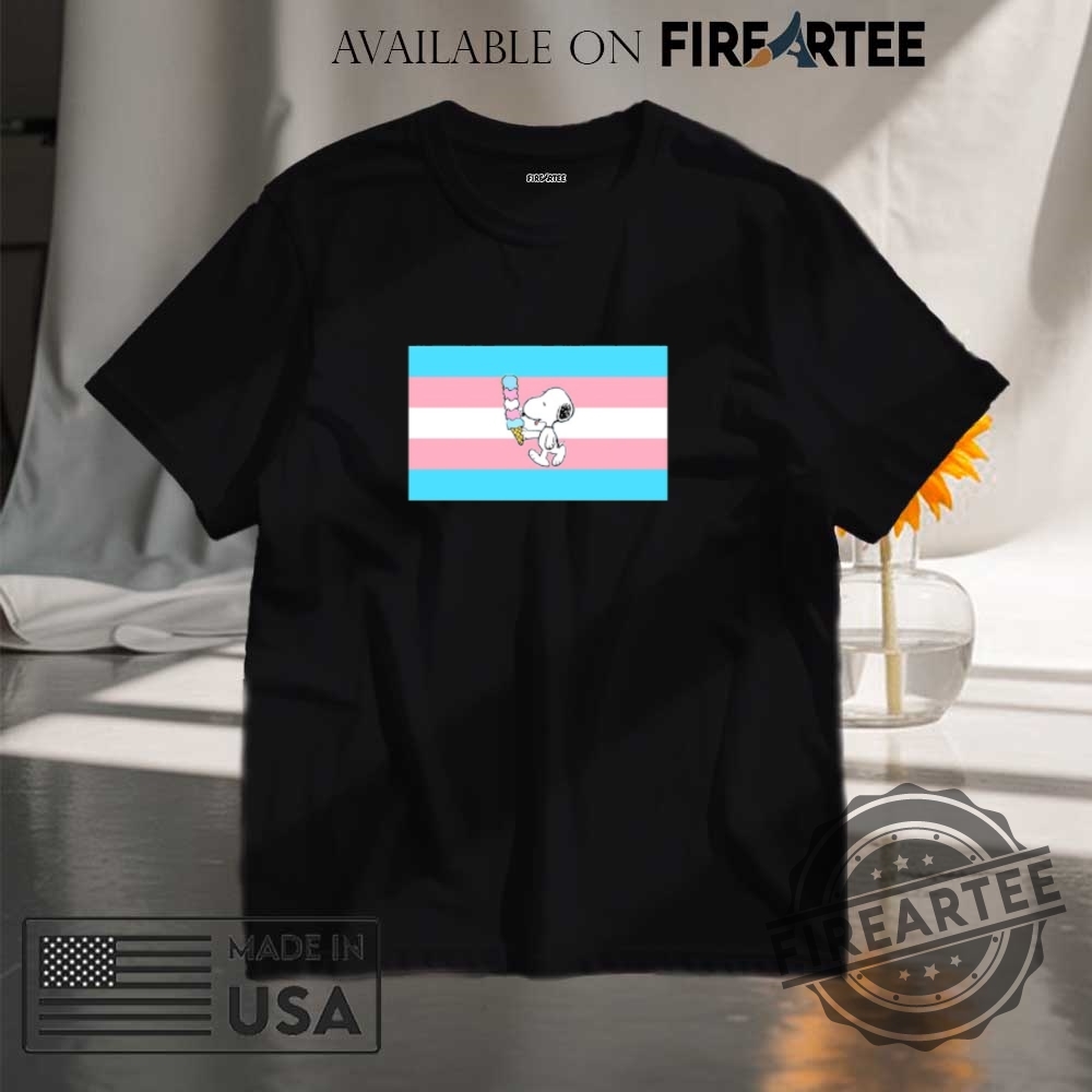 "Celebrate Pride and Sports with Cute Snoopy and Bluey Shirts" 4 Cute Snoopy Eat Ice Cream Happy Pride Month Trans Flag Shirt