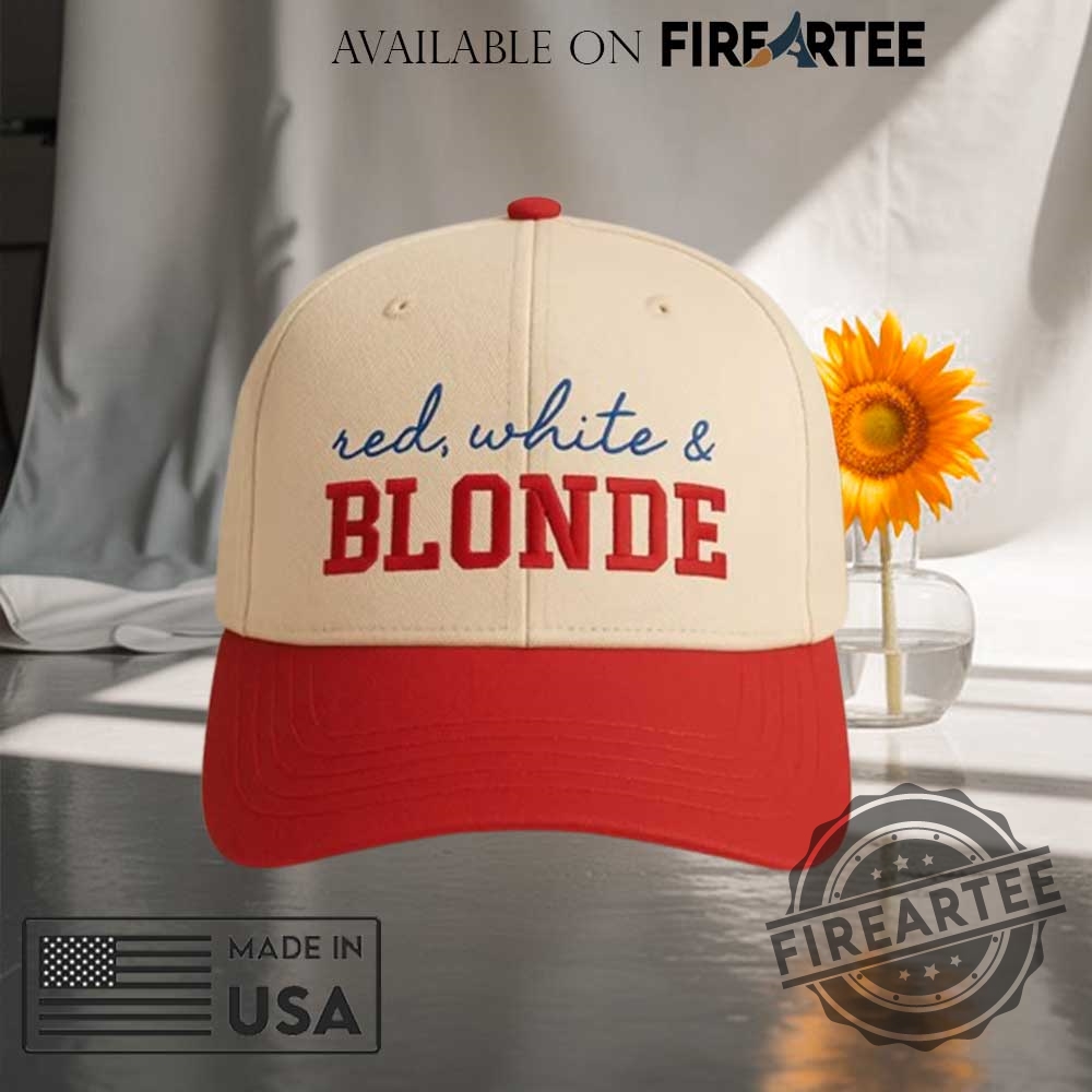 Embroidered Red White And Blondy Trucker Cap