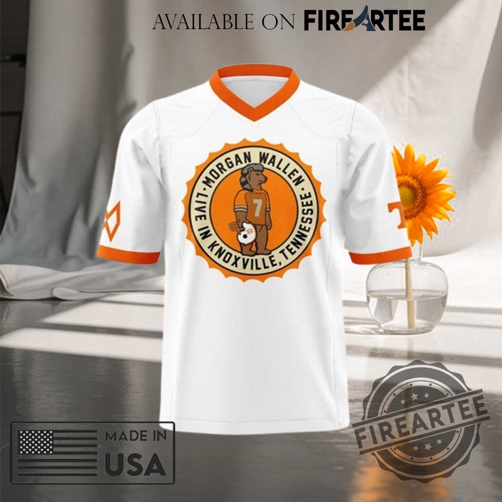Morgan Wallen Live In Knoxville Tennessee 2024 White Football Jersey 5 Morgan Wallen Live In Knoxville Tennessee 2024 White Football Jersey