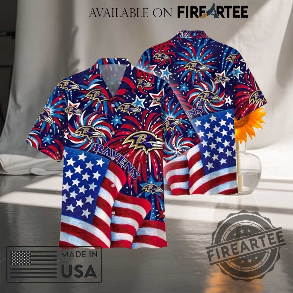 "Top NFL Hawaiian Shirts for 4th of July Independence Day" 7 Nfl Baltimore Ravens America 4Th Of July Independence Day Hawaiian Shirt
