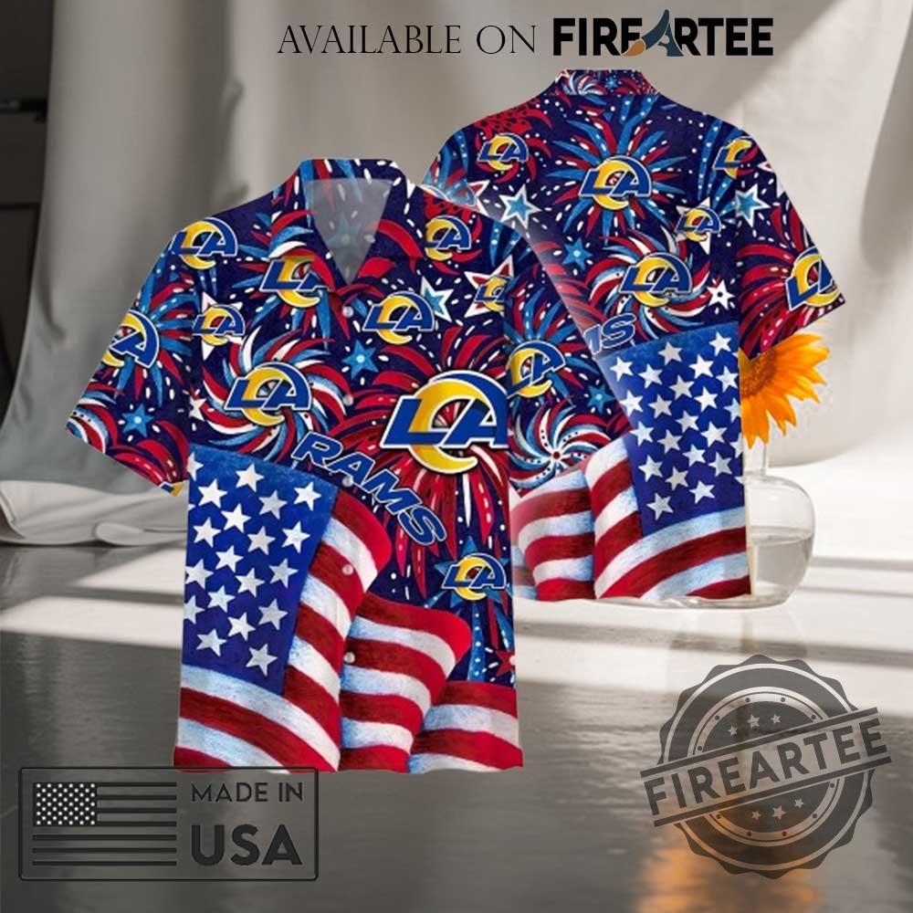"Top NFL Hawaiian Shirts for 4th of July Independence Day" 17 Nfl Los Angeles Rams America 4Th Of July Independence Day All Over Print Hawaiian Shirt