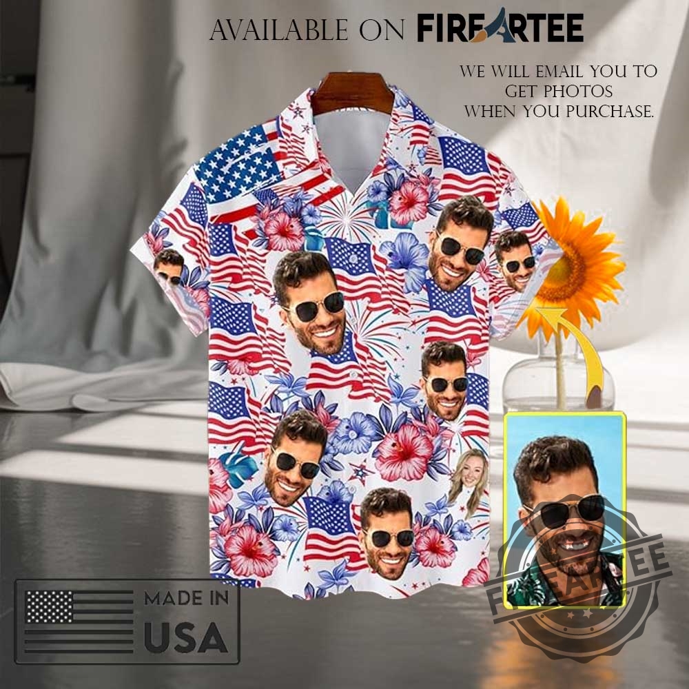 "Top Trendy Hoodies and Shirts: Stand Out with Unique Styles" 15 Custom Face Patriotic Short Sleeve Hawaiian Shirt Gift For Men