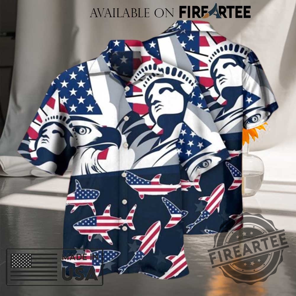 "Top Trendy Hoodies and Shirts: Stand Out with Unique Styles" 16 Shark America Independence Day Hawaiian Shirt