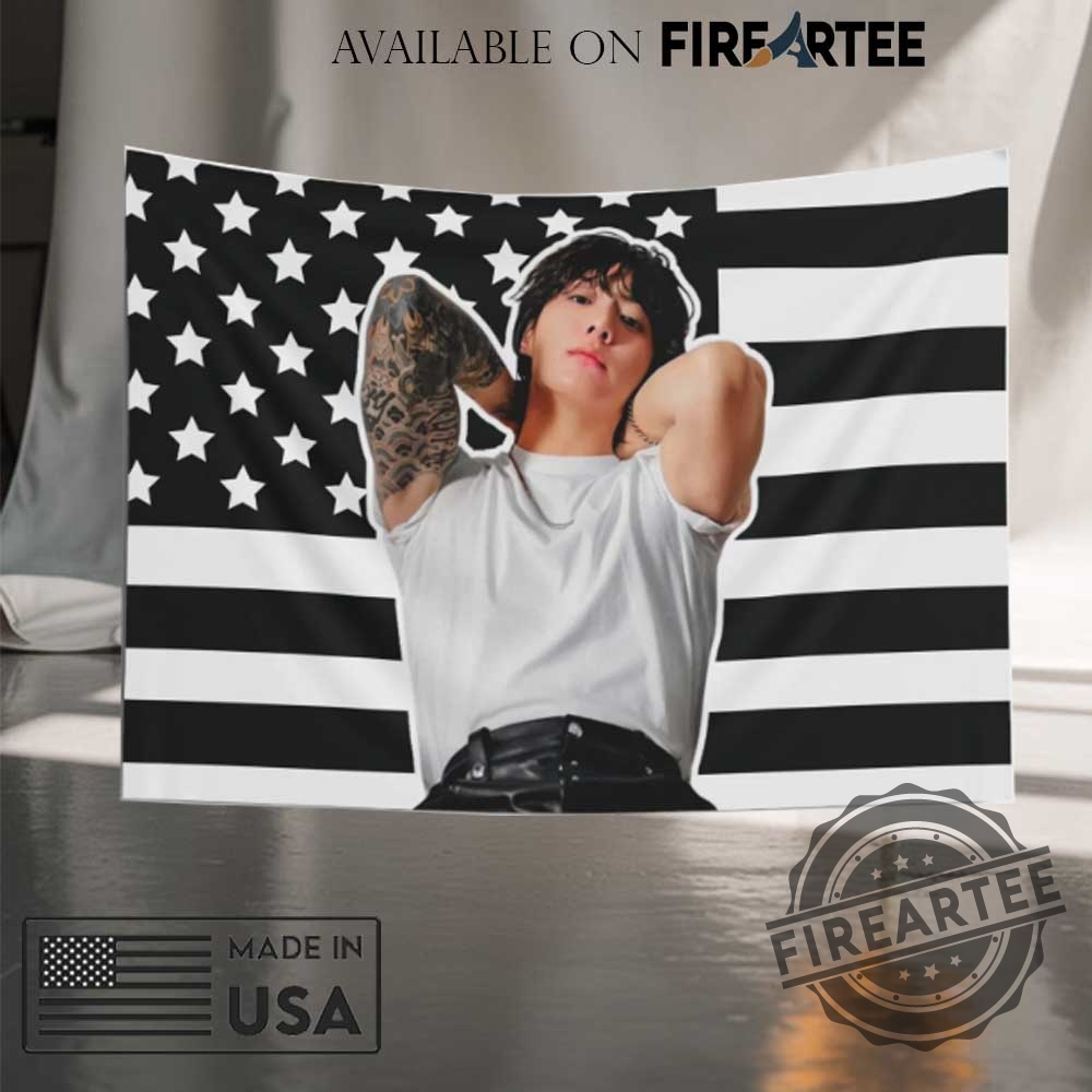 "Top 5 Trendy Sabrina Carpenter and BTS Flag Shirts for 2023" 5 Bts Jungkook Black White American Flag