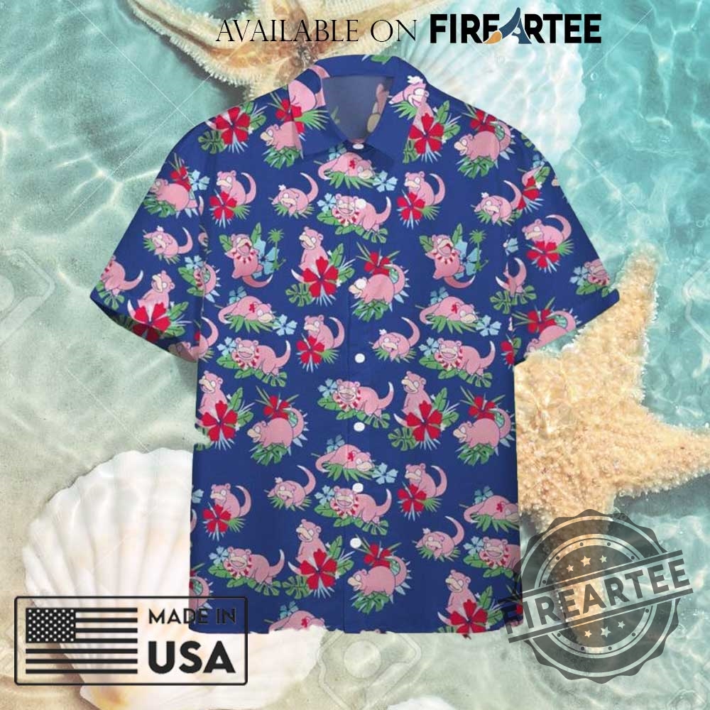 Tropical Slowpoke Pink Blue Pokemon Hawaiian Shirt