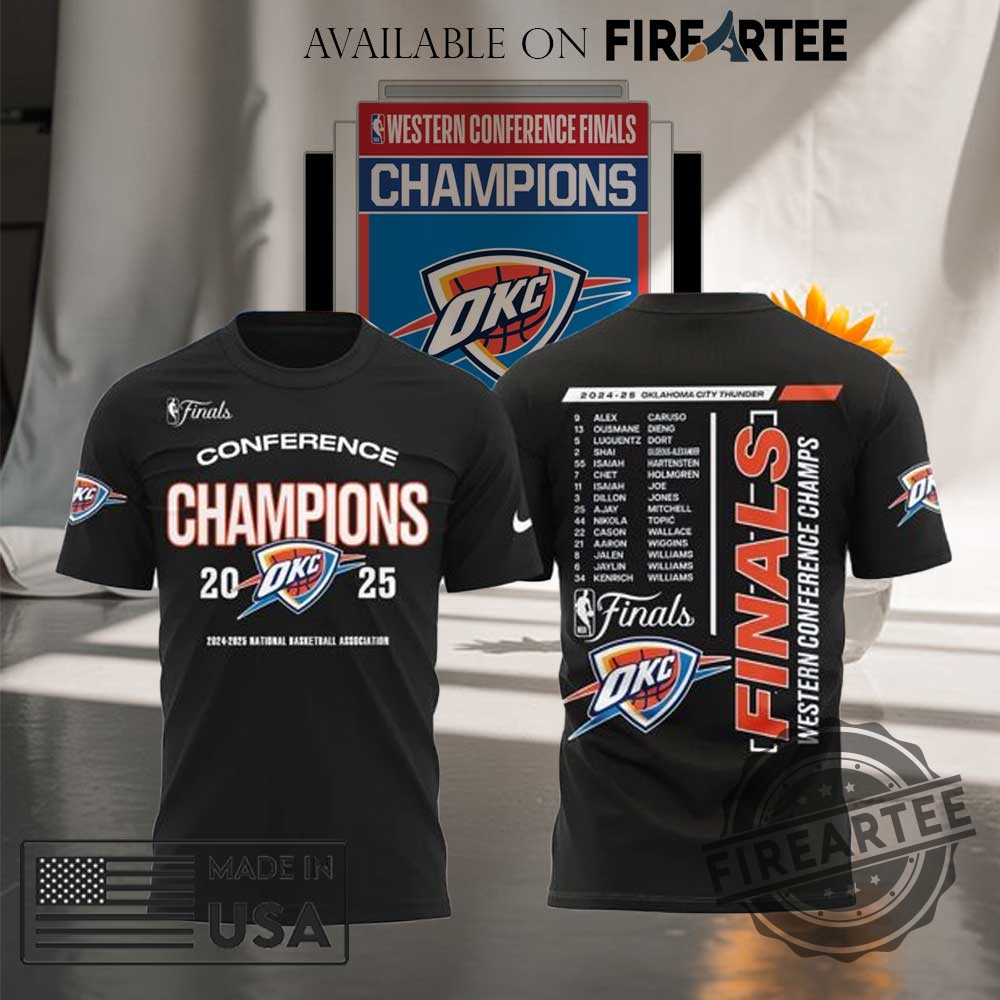 "Top 2025 Florida Panthers and Oklahoma City Thunder Championship Apparel" 3 2025 Finals Conference Champions 2025 Oklahoma City Thunder Black Tshirt